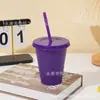 Taza de Plástico PP de una Sola Capa, Color Sólido, Gran Capacidad de 16 oz, con Popote, Taza de Agua de Moda Transfronteriza, Personalizable con Logo