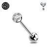 Anillo para la lengua de titanio G23 con rosca interna simple, incrustado de circonita, joyería para piercing de aleación de titanio, anillo para la lengua F136