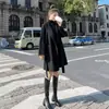 Casaco de Lã Feminino Outono e Inverno Novo Estilo Coreano Tamanho Grande Gordinho Casual Versátil Peça Externa Comprimento Médio Corta-vento Casaco de Lã