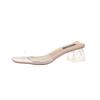 Pantuflas transparentes de gran tamaño para mujer para verano para exterior Comercio exterior Nuevo Cristal Tacón grueso Punta abierta Moda Celebridad de Internet Sandalias de tacón medio