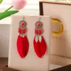 Pendientes Redondos de Plumas Retro, Pendientes Pequeños de Yunnan al por Mayor, Disfraces de Escenario, Pendientes y Aretes de Cuentas de Arroz Coloridos