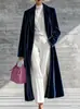 2026 Venta Caliente Transfronteriza Otoño/Invierno TikTok Abrigo Largo de Terciopelo para Mujer con Acabado de Alta Gama, Cuello Solapa, Chaqueta Larga de Terciopelo hasta la Rodilla