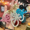 Chaveiro Criativo Feito à Mão DIY Corrente de Pérolas Argila de Polímero Caveira com Strass Novo Modelo Ornamento Pendente Requintado de Halloween