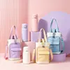 Bolsa para botella de agua portátil de bloques de color, se puede llevar cruzada o en la mano, bolsa de almacenamiento para taza térmica, simple y elegante, ideal para uso al aire libre