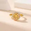 Anillo de Citrina Chapado en Oro de Plata de Ley S925 Yiluyin Geométrico Redondo Lujo Ligero Personalizado Moda Exquisito Anillo Abierto