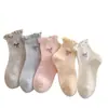 Calcetines con Lazos para Mujer, Calcetines Cortos de Lunares, Calcetines Cortos de Verano Finos Dulces con Puño de Burbuja, Calcetines Lisos Estilo Ballet