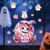 Patrón de gato mago de calabaza rosa y fantasma de té de leche de Halloween rosa macarrón y morado pegatinas electrostáticas para decoración de ventana de dormitorio