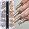Nueva Joyería Caliente para Uñas ins Cadena Pequeña 12 Cajas Acero Dorado y Plateado Bola de Acero Pegatina Decorativa para Uñas DIY Cadena Metálica