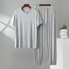 Conjunto de Duas Peças para Homem: Camiseta Modal de Gola Redonda e Calça Longa com Punho para Outono, Novo Conjunto Solto Plus Size para Casa