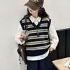 Conjunto de Punto de Otoño para Niñas 2026 Nuevo Estilo Universitario Infantil Chaleco y Camisa a Rayas de Bloques de Color Conjunto de Dos Piezas Moderno
