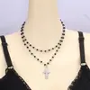 Colar de Clavícula Cruz Personalizada Simples e Transfronteiriça Europeia e Americana Colar Empilhado Estrela da Lua Escura Estilo Doce e Cool