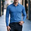 Comércio Exterior Transfronteiriço Estilo Novo Primavera e Outono Gola Lapela Europeu e Americano Casual ao Ar Livre Camiseta Masculina Cor Sólida Camisa Masculina de Manga Longa