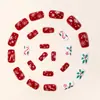 Unhas Postiças Falsas Removíveis com Design de Flocos de Neve Brancos, Azevinho com Frutas Vermelhas, Padrão de Bengala - Roupa de Natal
