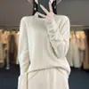 Suéter de Lã Gouhua Novo Outono e Inverno com Gola Aberta Lateral Pulôver Bordado Suéter Feminino Camisa Base de Tricô Solta