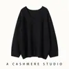 ¡Suave y sofisticado! Suéter de cachemira de corte holgado con borde enrollado para mujer, capa base de punto con cuello en V, top simple y versátil