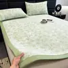 Conjunto de Três Peças de Tapete Refrescante de Seda Gelada Classe A 2026 Retro Francês Tapete Macio Refrescado por Ar Condicionado para Uso Doméstico Cama de Casal Lençol Lavável à Máquina