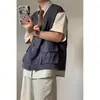 Lin Wanwan Estilo Japonês Cityboy Retrô Contraste Falso Duas Peças Colete Camisa de Manga Curta Masculina e Feminina Camisa de Trabalho de Verão