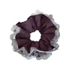 Lazo para el cabello de estilo perezoso con borde de encaje morado taro, diseño a cuadros, scrunchie versátil, accesorio para el cabello de alta gama