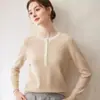Nuevo Suéter de Cachemira Otoño/Invierno 2026 para Mujer Henley Cuello Redondo Pulóver Bloque de Color Media Botonadura Ropa Interior de Punto