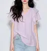 Verão Design Exquisito Top Feminino 2026 Novo Estilo Design de Nicho Único Lindo Blusa Solta com Manga Bufante