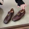 Primer Encuentro con el Diseño de Moda Versátil de Cuero para Mujer con Tacón Bajo, Plisado y Punta Cuadrada de la Temporada, Estilo Old Money de Alta Gama