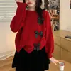 Suéter de Cuello Alto con Lazo Japonés Nuevo para Otoño e Invierno Diseño de Nicho Suéter de Cuello Redondo Suave Todo Fósforo Ropa de Abrigo para Mujer