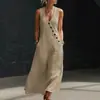 Primavera y Verano 2026 Tiktok Transfronterizo Estilo Perezoso Europeo y Americano Vestido Largo de Algodón y Lino con Botones y Cuello en V Vestido Chaleco sin Mangas