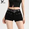 Shorts de Mezclilla Negros Estilo Retro Americano para Mujer, Verano Delgado 2025 Nuevo Versátil Casual Adelgazante Ultra Cortos Hot Pants