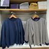 Camiseta Informal de Algodón con Cuello Redondo para Hombre y Mujer, Rayas Sueltas, Manga Larga, Camiseta Base de Otoño E462130