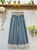 Calça Jeans Wide Leg Artística com Renda Japonesa para Mulheres Verão 2025 Solta Versátil Cropped Atacado