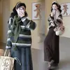 Chal de Combinación Otoño e Invierno Suéter de Rayas Retro Conjunto de Maternidad Conjunto Casual Holgado de Cuello Redondo Estilo Perezoso para Mujer Otoño e Invierno
