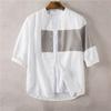 Camisa de Lino a Bloques de Color de Verano con Mangas Tres Cuartos Personalizada para Hombre Camisa sin Cuello de Algodón y Lino para Hombre Top Moderno y Atractivo