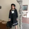 Vestido azul marino de manga larga estilo coreano para adelgazar con cuello de camisa, para estudiante mujer, primavera y otoño, estilo universitario, corte holgado, versátil, de longitud media, moderno
