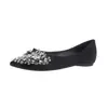Versión de piel de oveja~Zapatos de salón bajos elegantes de estilo francés para mujer, zapatos planos de otoño que no cansan los pies, punta fina con pedrería, zapatos de vestir negros pequeños