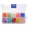 Cuentas redondas de acrílico de 8 mm con baño de vacío de color, cuentas sueltas de plástico, cuentas ligeras, 10 colores, 200 piezas en una caja