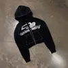2026 Lavado Moda Estampado Retro Ins Tendencia Callejera Sudadera con Cremallera Y2K Transfronterizo Europeo y Americano Sudadera Lulu
