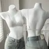Sujetador Francés de Satén Cynl Milk con Escote en V Profundo para Mujer, Estilo Delgado de Verano, Espalda Bonita, Tirantes Finos, Copas Triangulares sin Costuras, Sujetador sin Varillas