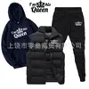 Conjunto Esportivo de Veludo Estampado Outono e Inverno Transfronteiriço Moda Americana Casual Colete Moletom de Algodão e Calça de Moletom Conjunto de Três Peças
