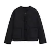 ¡Modelo doméstico! Chaqueta de moda Otoño/Invierno 2026, versátil, holgada, cómoda, abrigo corto casual de algodón con estampado de rombos para mujer
