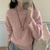 2024 otoño e invierno nuevo suéter de punto trenzado rosa top corto suéter de cuello redondo suéter holgado de pura lana