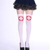 Calcetines Altos de Enfermera para Halloween con Diseño de Cruz Estampado, Calcetines Altos para Festival Cos Fiesta