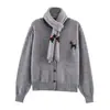 Moda Femenina Europea y Americana Transfronteriza Aliexpress Venta Caliente Cardigan de Punto Elegante Casual Simple Versátil Rejuvenecedor con Bufanda