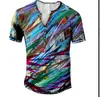 Europa y Estados Unidos transfronterizos súper ventas nueva playera de botones 7 con abertura frontal impresión digital 3D para hombre callejera de manga larga top deportivo