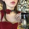 Gargantilha Preta Bled Rose Camélia Design Nicho Diablo Punk Colar de Clavícula Colar para Mulheres