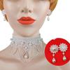 Nuevos accesorios nupciales coreanos collar blanco Perla encaje hecho a mano collar para mujer con juego de aretes cadena Y529