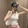 Camisola sexy de punto estilo Hong Kong retro, con cuello en V y cuello polo, tipo halter para mujer, top base sin mangas adelgazante, moderno