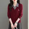 Nuevo suéter de moda estilo coreano 26, primavera/otoño, con diseño de dos piezas falso, caracterizado por un patrón de punto trenzado, corte holgado y una capa base de punto para mujer