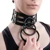 ZIZ Gola Choker de Couro Decorativa Unisex com Três Fileiras de Rebites de Três Anéis e Decorações Vazadas, Colar para Clavícula