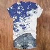 Blusas de manga corta para mujer transfronterizas, camisetas de cuello en V para mujer con diseño estilo chino y estampados florales, impresión 3D, disponibles para venta al por mayor a partir de una pieza