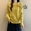 Suéter base de tricô com lapela de veludo Andy de três fios, feminino, estilo novo primavera outono, justo, chique, trabalho pesado, top com pedrarias